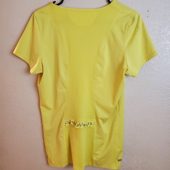 LUCY Tech Yellow Short Sleeve Active Running Cycling Workout Shirt Top Large - Picture 4 of 5